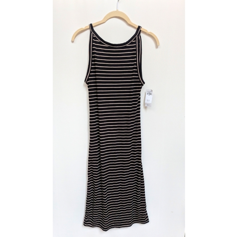 NWT Abercrombie & Fitch Black Cream Striped Ribbed Midi Tank Dress Size Large
